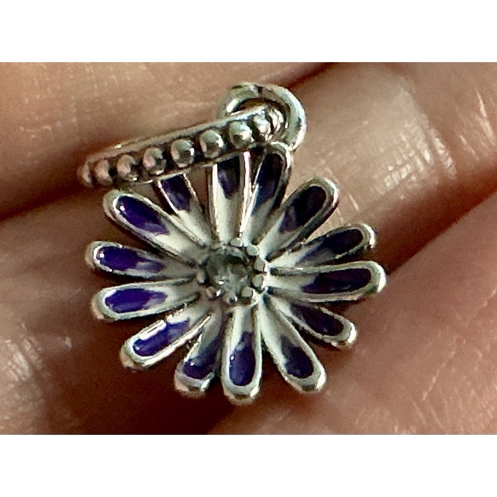 Pandora Purple Daisy Flower Dangle Charm S925 ALE Sterling Silver Enamel